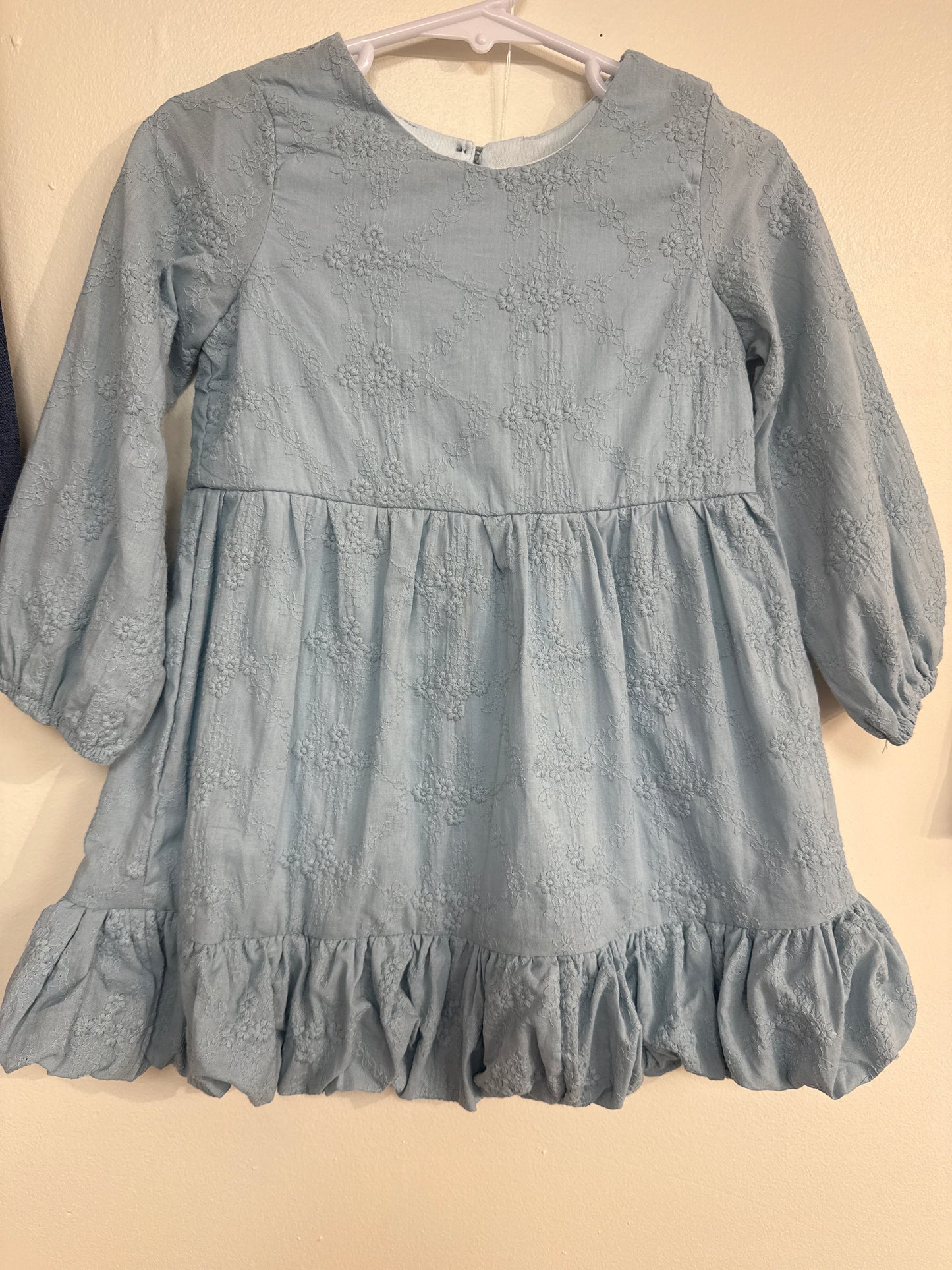 Colonial Blue Dress with delicate floral print embroidered.