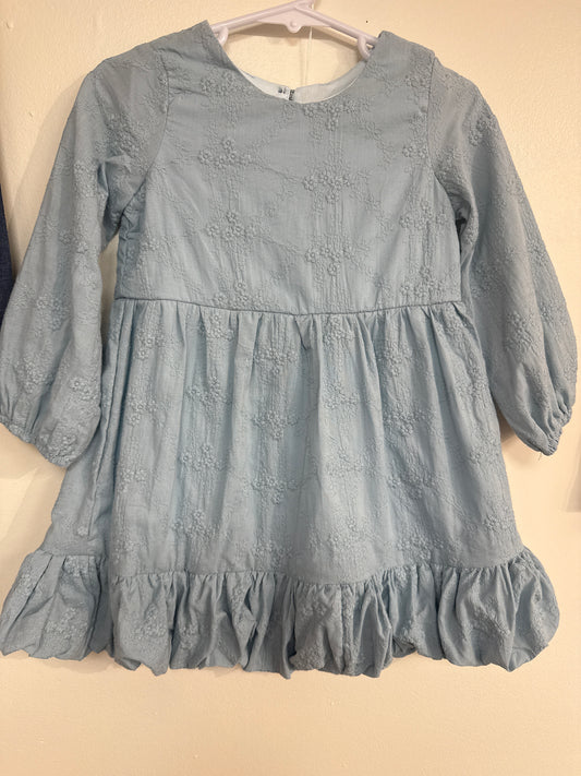 Colonial Blue Dress with delicate floral print embroidered.